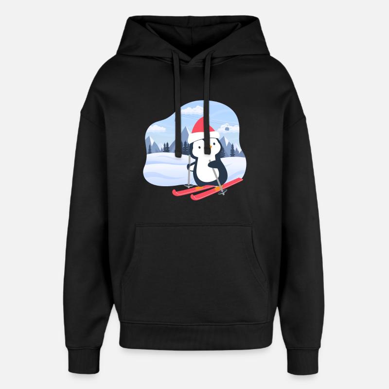 Petit pingouin skiant - Sweat à capuche unisexe Stanley/Stella Oversized - noir
