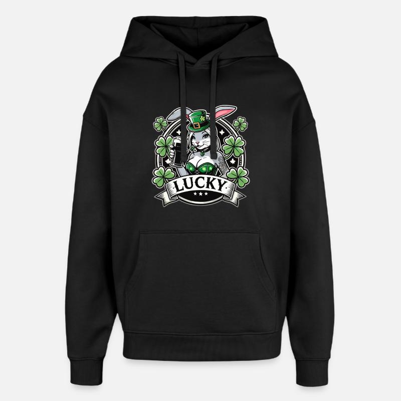 Saint-Patrick Bunny Bunny Bière Happy - Sweat à capuche unisexe Stanley/Stella Oversized - noir