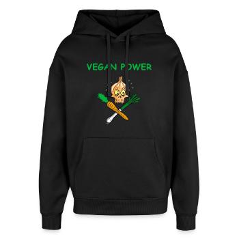 The power of vegans - Oversized Unisex Hoodie by Stanley/Stella - black - Front - AI Model Female 172 light (172cm) & AI Model Male 185 light (185cm)