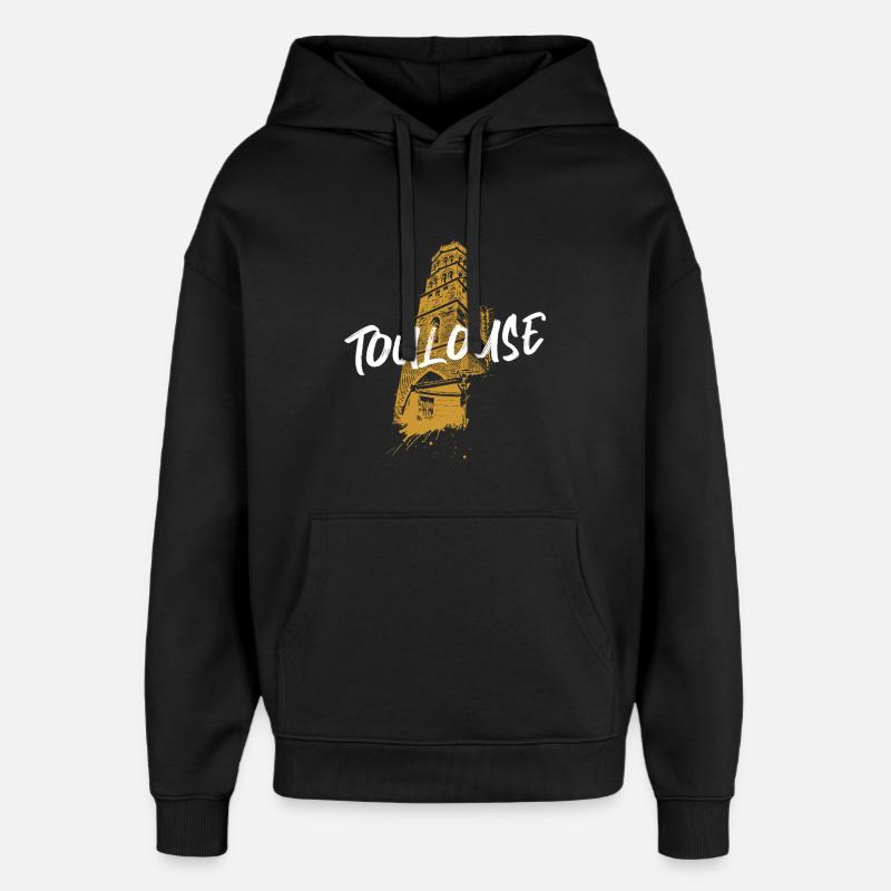 Illustration duotone Toulouse église Saint-Nicolas - Sweat à capuche unisexe Stanley/Stella Oversized - noir