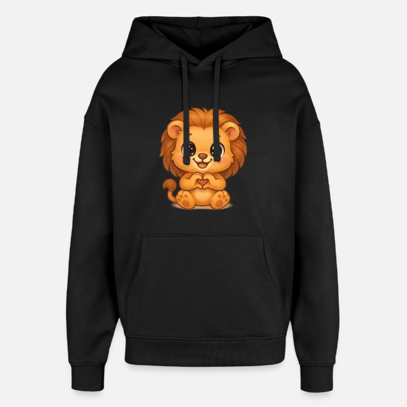 Lion mignon avec des mains en forme de cœur - Sweat à capuche unisexe Stanley/Stella Oversized - noir