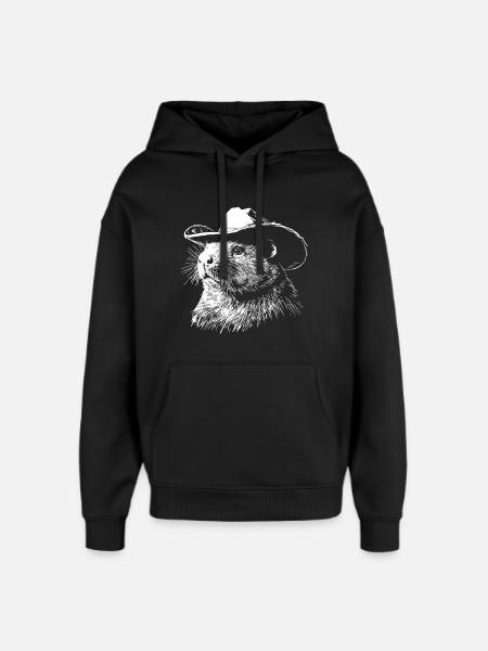 Beaver Cowboy Hat Western - Oversized Unisex Hoodie by Stanley/Stella - black