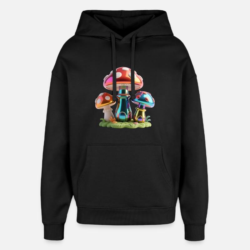 Chrome Mushrooms – Spectacle 3D futuriste - Sweat à capuche unisexe Stanley/Stella Oversized - noir