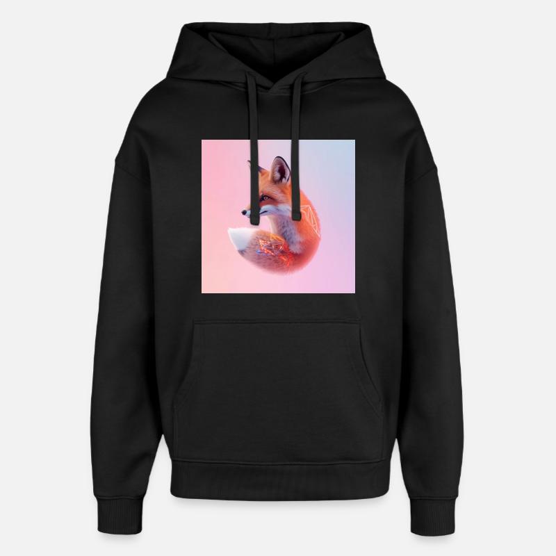 Renard néon géométrique pastel - Sweat à capuche unisexe Stanley/Stella Oversized - noir