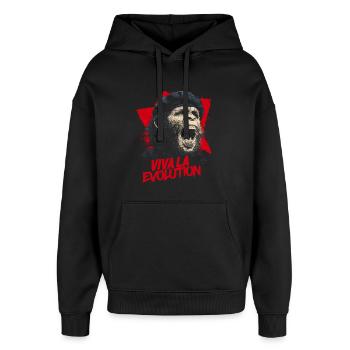 Viva La Evolution - Oversized Unisex Hoodie by Stanley/Stella - black - Front - AI Model Female 172 light (172cm) & AI Model Male 185 light (185cm)