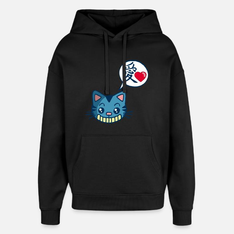 Chat manga kawaii - Sweat à capuche unisexe Stanley/Stella Oversized - noir