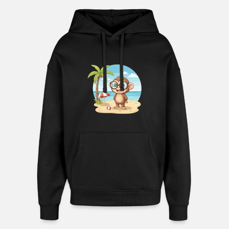 Süßer Affe mit Brille Strandsommerferien - Oversized Unisex Hoodie von Stanley/Stella - Schwarz