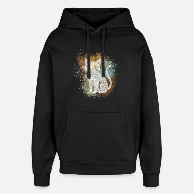 Chat Zentangle - Sweat à capuche unisexe Stanley/Stella Oversized - noir