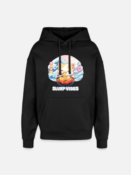 Ramen Cat Kanagawa Pastel - Oversized Unisex Hoodie by Stanley/Stella - black