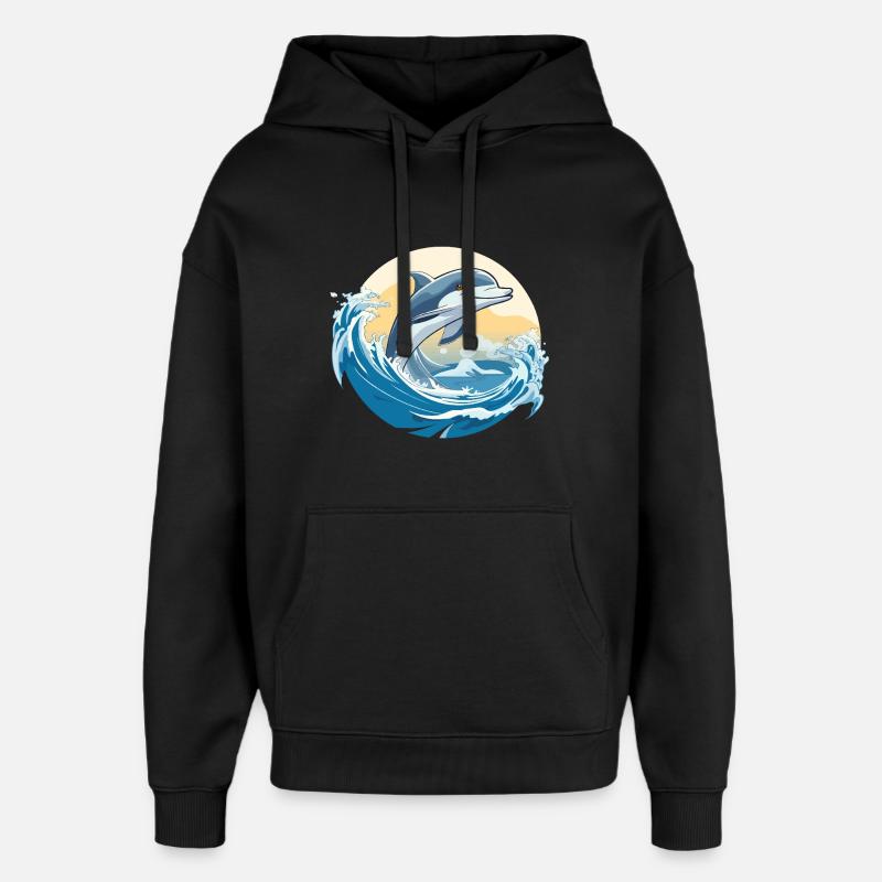 Saut de dauphin par-dessus une vague - Sweat à capuche unisexe Stanley/Stella Oversized - noir