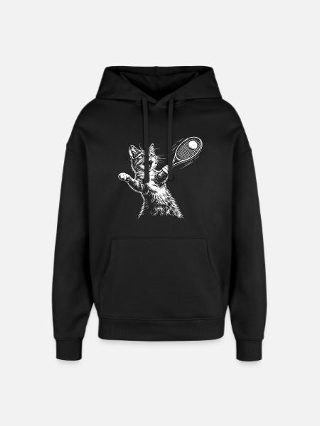 Funny Cat Tennis - Oversized Unisex Hoodie by Stanley/Stella - black
