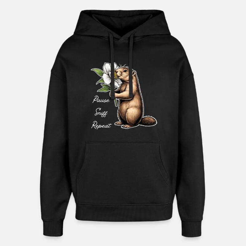 Murmeltier: Pause, Schnuppern, Weitermachen - Oversized Unisex Hoodie von Stanley/Stella - Schwarz