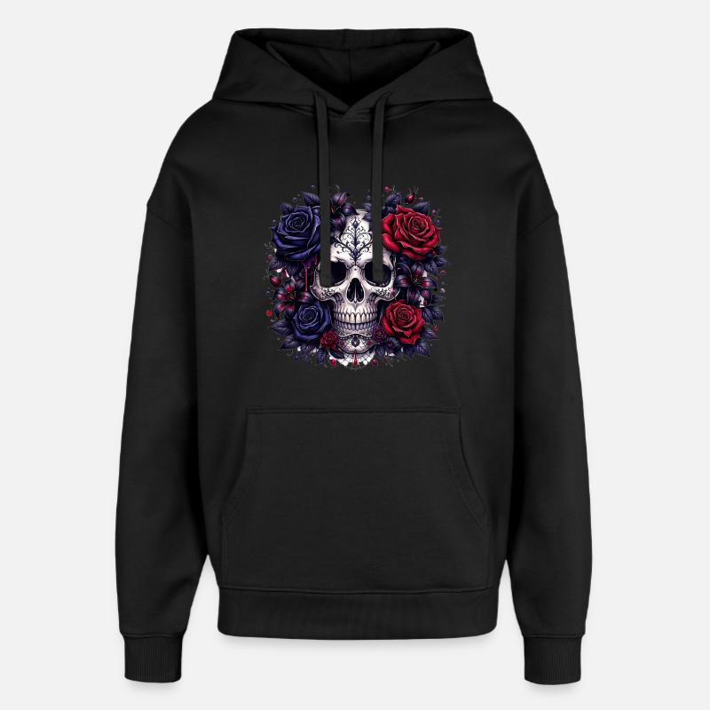 Crâne gothique avec des roses - Sweat à capuche unisexe Stanley/Stella Oversized - noir