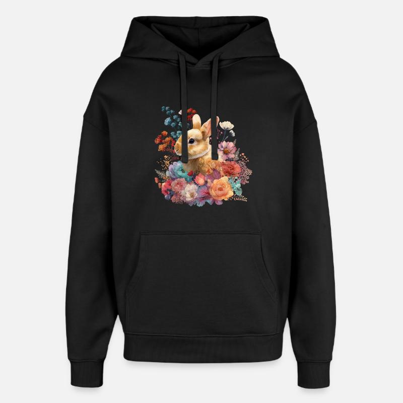 Fleurs de lapins florales - Sweat à capuche unisexe Stanley/Stella Oversized - noir