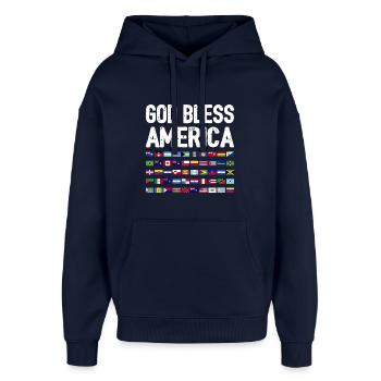 Gott segne Amerika Kontinent Alle Länder Erbe - Oversized Unisex Hoodie von Stanley/Stella - Navy - Vorne - AI Model Female 172 light (172cm) & AI Model Male 185 light (185cm)