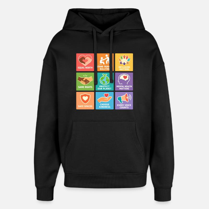 Human Rights Equality Inclusion Statement - Oversized Unisex Hoodie by Stanley/Stella - black