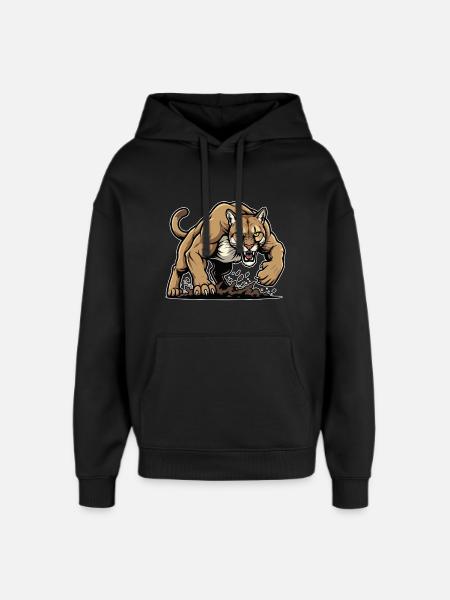 Cougar Mountain Lion Wild Mascot - Oversized Unisex Hoodie by Stanley/Stella - black