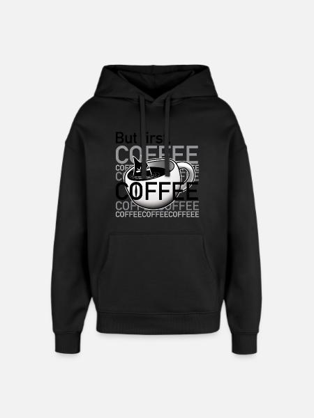 Sleepy_Coffee_cat_in_cup - Oversized Unisex Hoodie by Stanley/Stella - black