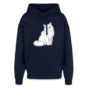 Weiße Katzen-Angora-Augen Minnows-Porträt Elegant - Oversized Unisex Hoodie von Stanley/Stella - Navy - Vorne - AI Model Female 172 light (172cm) & AI Model Male 185 light (185cm)