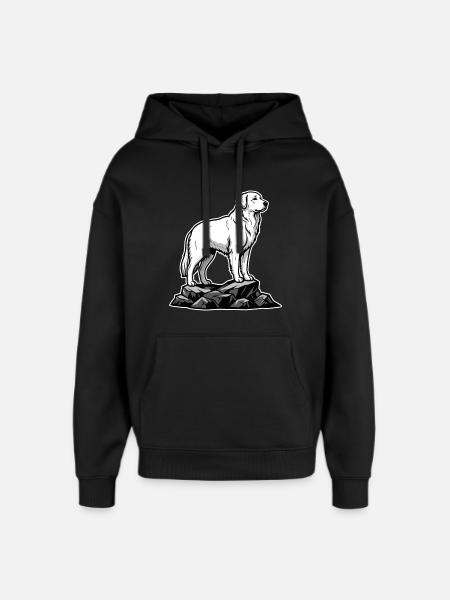 Dog Pyrenean Mountain Patou on Rock - Oversized Unisex Hoodie by Stanley/Stella - black