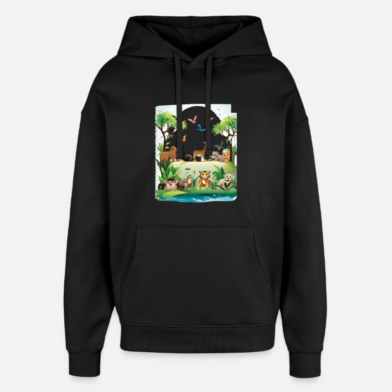 Tierwelt Jungle Parade - Oversized Unisex Hoodie von Stanley/Stella - Schwarz