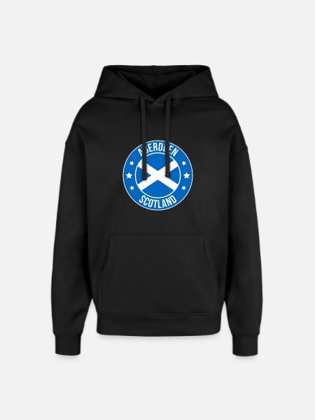 Aberdeen Scotland Circular Flag Emblem - Oversized Unisex Hoodie by Stanley/Stella - black