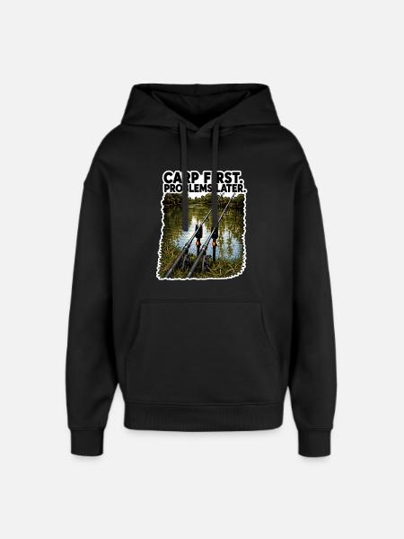 Karpfen Erste Probleme Später Fischereidesign - Oversized Unisex Hoodie von Stanley/Stella - Schwarz