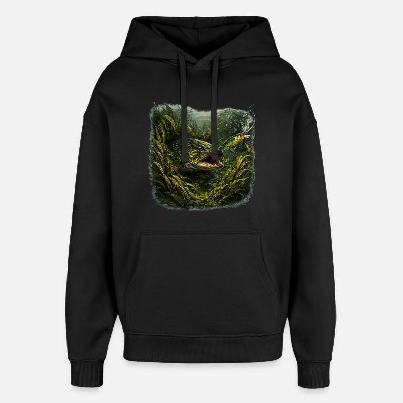 Hecht-Hinterhalt-Räuberfisch-Design - Oversized Unisex Hoodie von Stanley/Stella - Schwarz