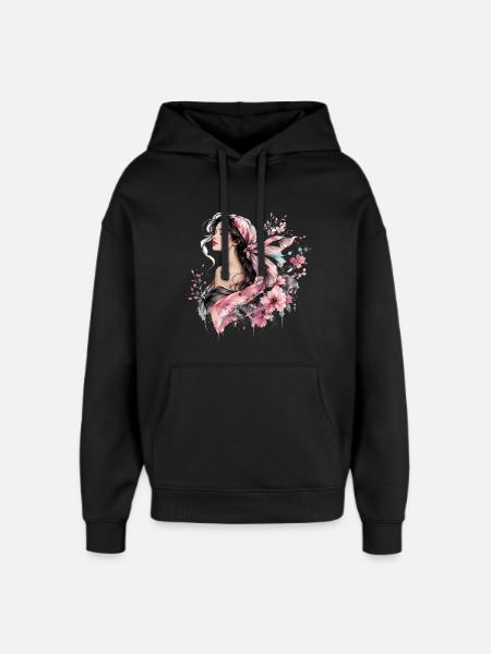 Elegant woman with floral accents - Oversized Unisex Hoodie by Stanley/Stella - black