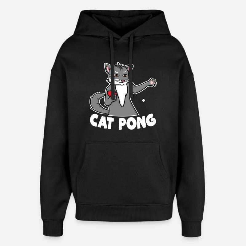 Chat Ping Pong - Sweat à capuche unisexe Stanley/Stella Oversized - noir