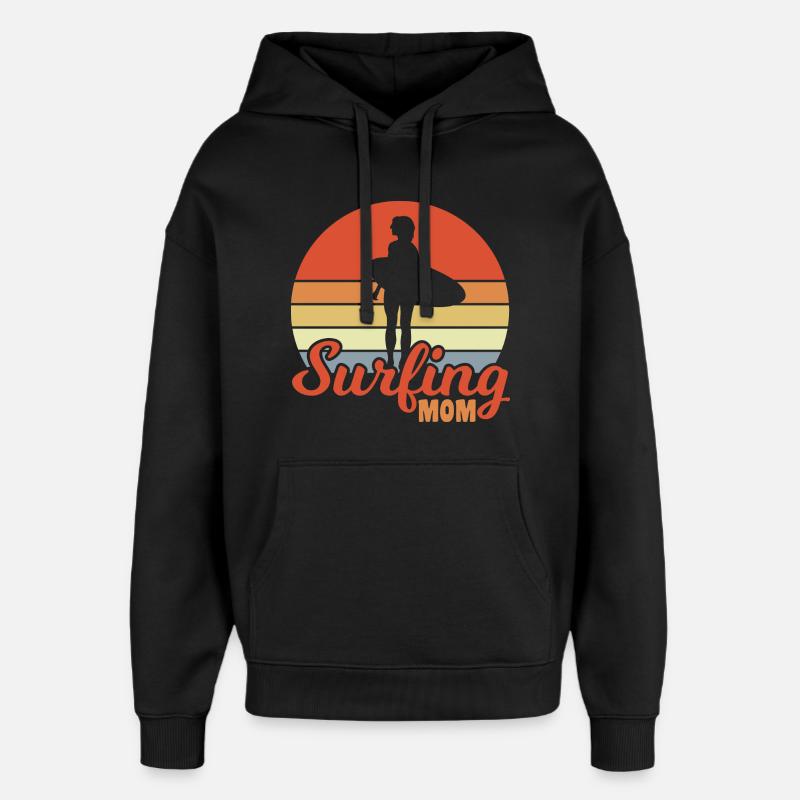 Maman surfeuse - Sweat à capuche unisexe Stanley/Stella Oversized - noir