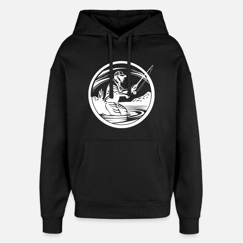 Dessin de pêche - Sweat à capuche unisexe Stanley/Stella Oversized - noir