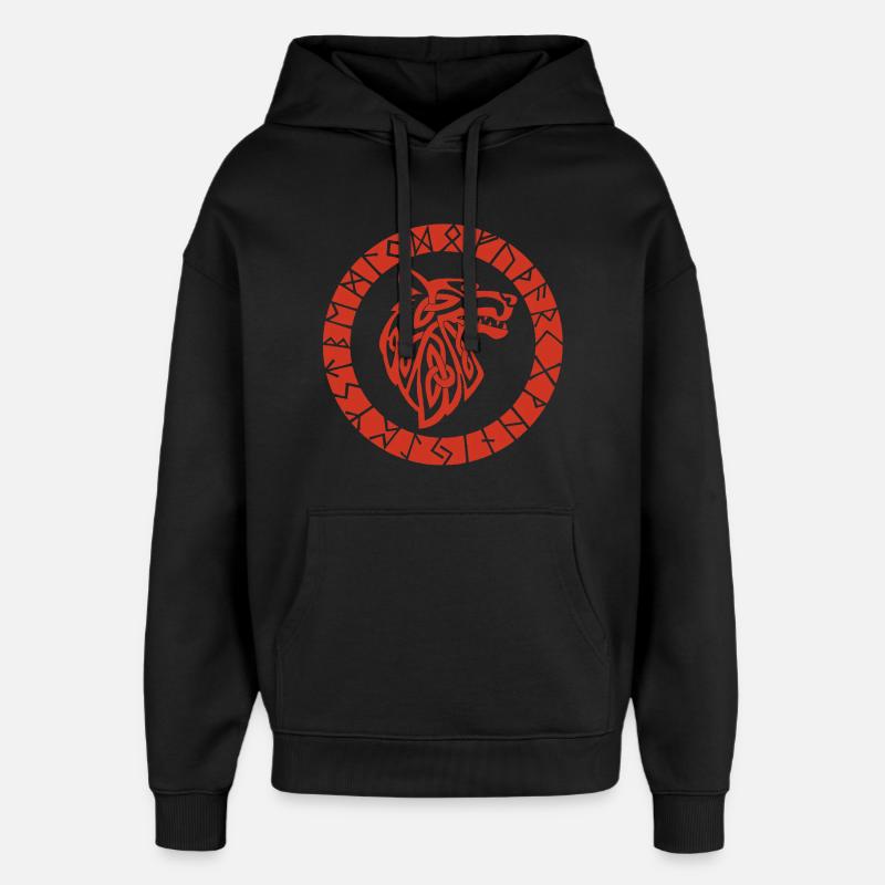 Wikinger Roter Wolf Emblem - Oversized Unisex Hoodie von Stanley/Stella - Schwarz
