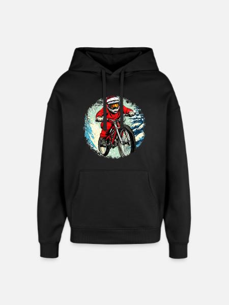 Christmas Biker / Mountain Bike - Oversized Unisex Hoodie by Stanley/Stella - black
