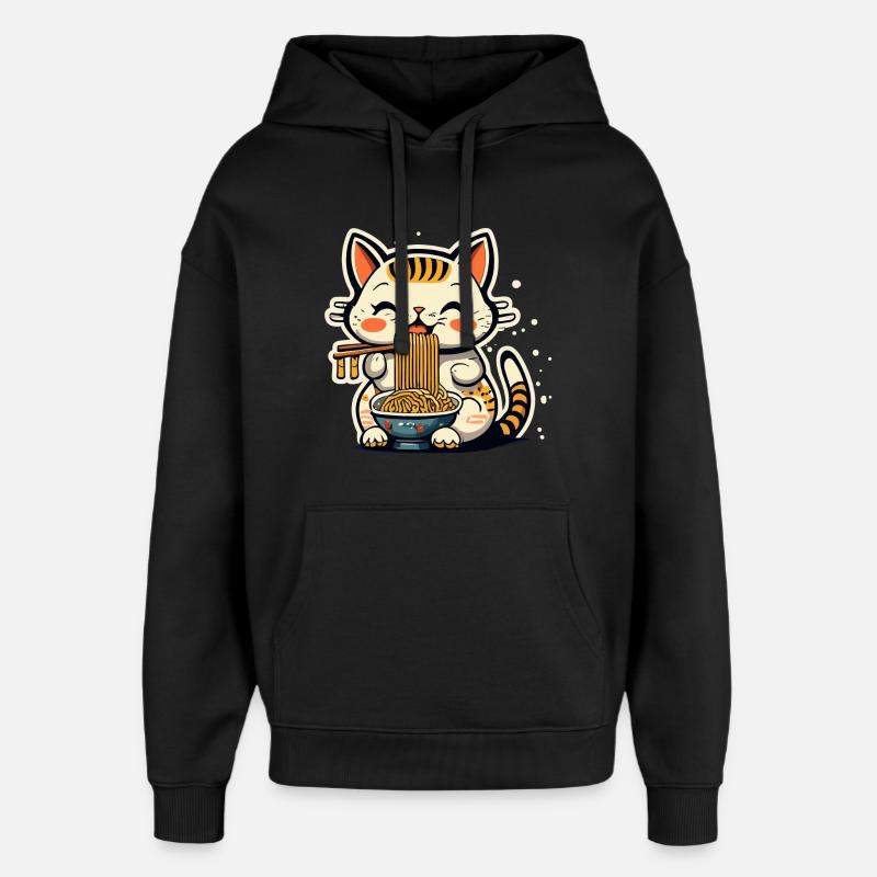 Chat ramen - Sweat à capuche unisexe Stanley/Stella Oversized - noir