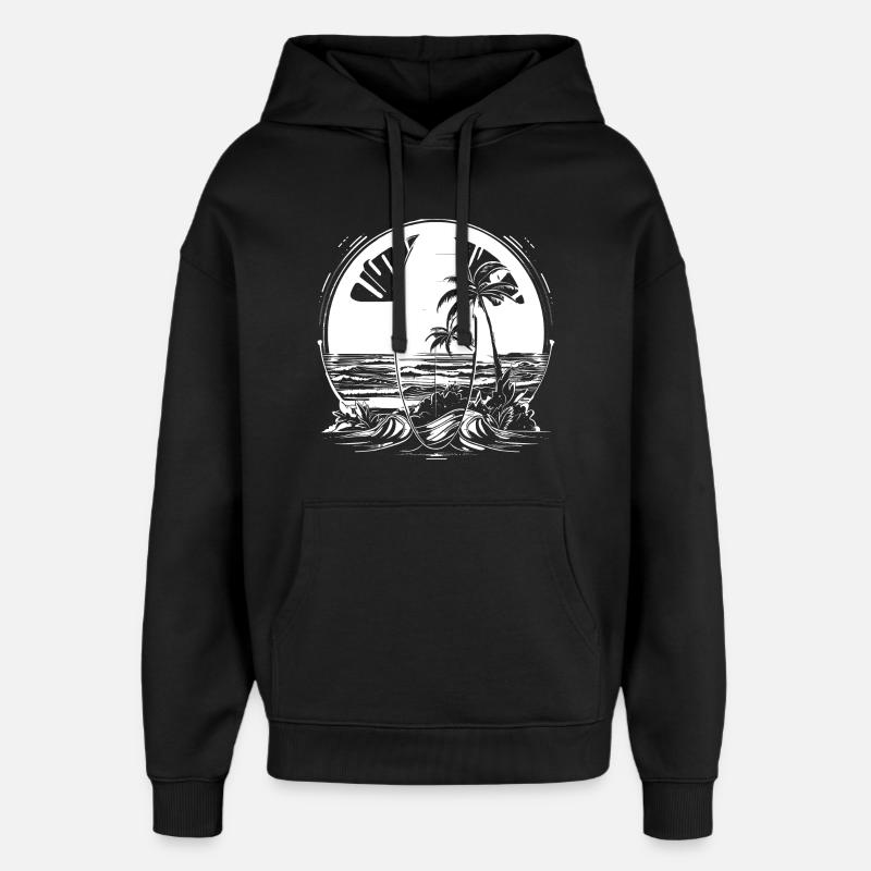 Illustration de surf - Sweat à capuche unisexe Stanley/Stella Oversized - noir