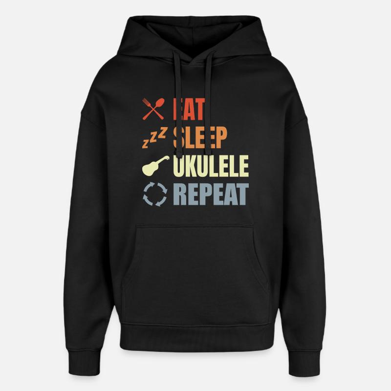 Manger dormir ukulélé répéter - Sweat à capuche unisexe Stanley/Stella Oversized - noir
