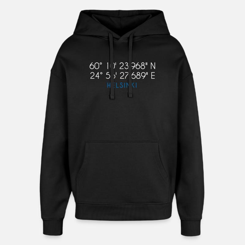 Coordonnées Helsinki Finlande - Sweat à capuche unisexe Stanley/Stella Oversized - noir