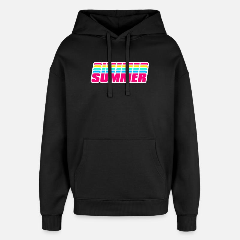 Retro Summer | 80s Style Rainbow  - Oversized Unisex Hoodie by Stanley/Stella - black