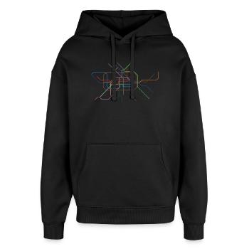 Dessin au trait de section minutine abstraite - Sweat à capuche unisexe Stanley/Stella Oversized - noir - Devant - AI Model Female 172 light (172cm) & AI Model Male 185 light (185cm)