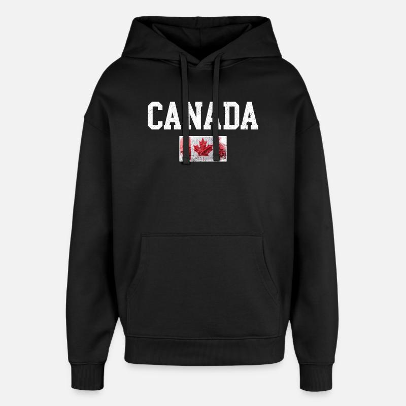 Distressed Canada Maple Flag - Oversized Unisex Hoodie by Stanley/Stella - black
