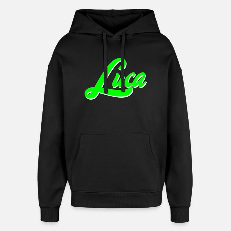 Luca Bright Neon Lettering Lettering - Sweat à capuche unisexe Stanley/Stella Oversized - noir