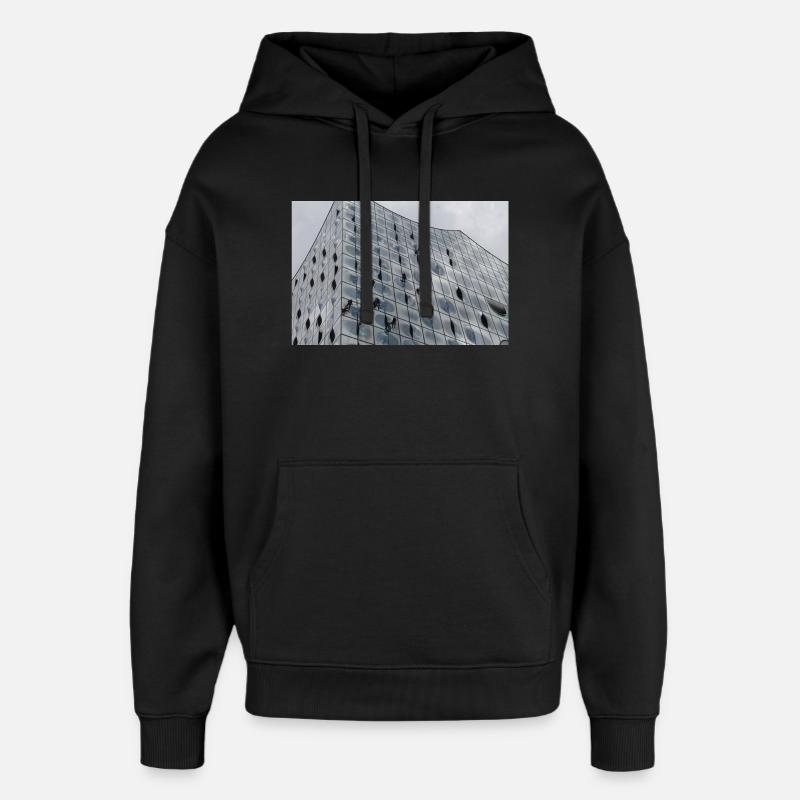 Elbphilharmonie mit Fensterputzern - Oversized Unisex Hoodie von Stanley/Stella - Schwarz