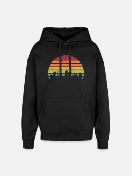 Sunset Skyline Gradient Stripes - Oversized Unisex Hoodie by Stanley/Stella - black