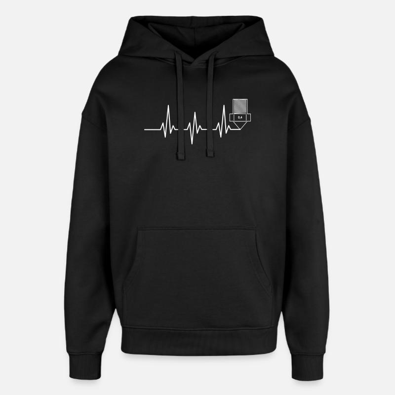 Heartbeat 3D Printing funny TShirt Design - Oversized Unisex Hoodie by Stanley/Stella - black
