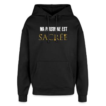 Ma personne est sacrée - Sweat à capuche unisexe Stanley/Stella Oversized - noir - Devant - AI Model Female 172 light (172cm) & AI Model Male 185 light (185cm)