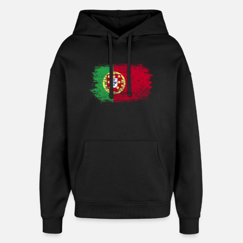 Art du drapeau du Portugal - Sweat à capuche unisexe Stanley/Stella Oversized - noir