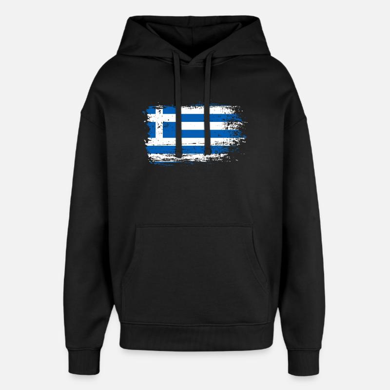 Croquis du drapeau grec grunge - Sweat à capuche unisexe Stanley/Stella Oversized - noir