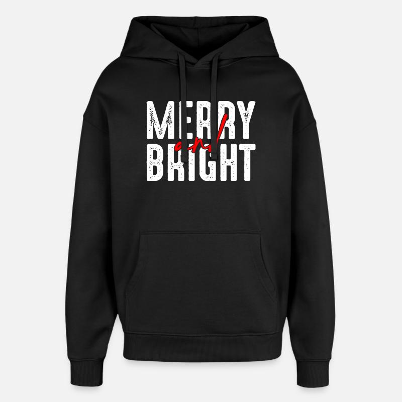 Merry and Bright Christmas Script - Oversized Unisex Hoodie by Stanley/Stella - black
