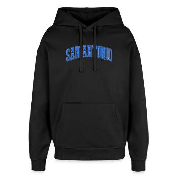 San Antonio Varsity Arc - Oversized Unisex Hoodie von Stanley/Stella - Schwarz - Vorne - AI Model Female 172 light (172cm) & AI Model Male 185 light (185cm)